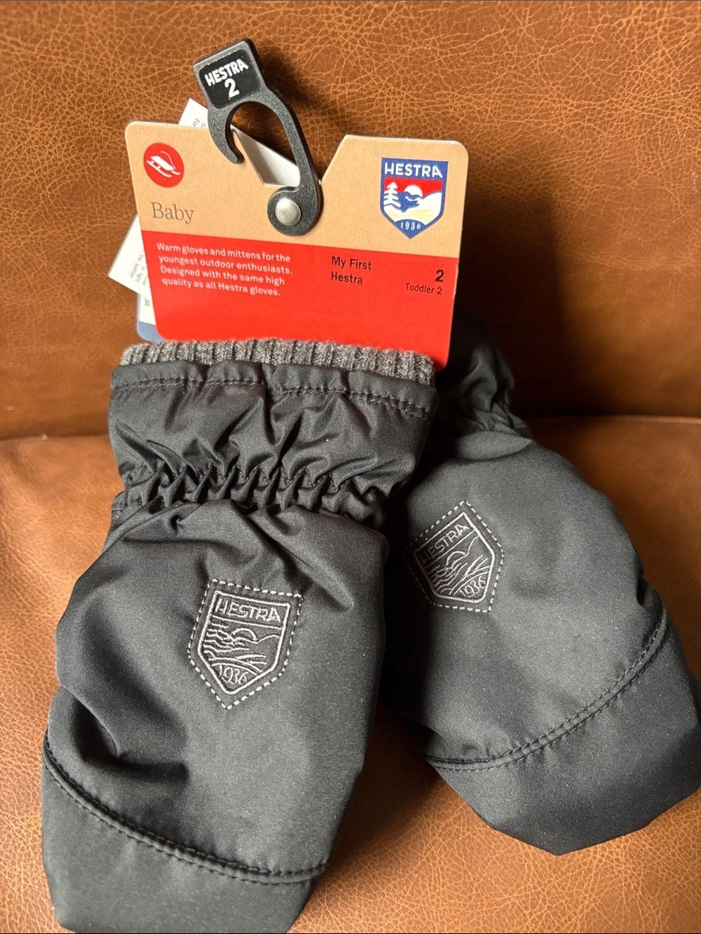 Hestra Kids' Black Mittens with Grey Trim 2-3YRS